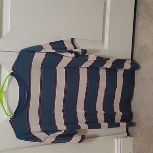 Mens MD striped green, cream, red, and black t shirt